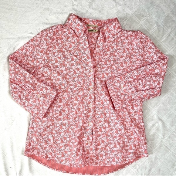 Eddie Bauer Vintage Wrinkle Resistant Floral 3/4 Sleeve Button Down Blouse Large - Picture 9 of 14
